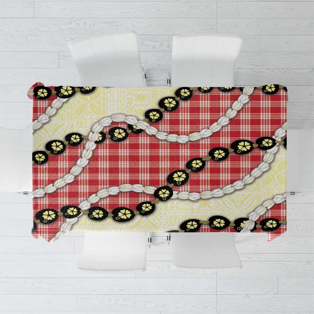 Red Palaka Hawaii Tablecloth Kukui Nut Pikake Lei Hawaiian Tapa Pattern - Polynesian Pride