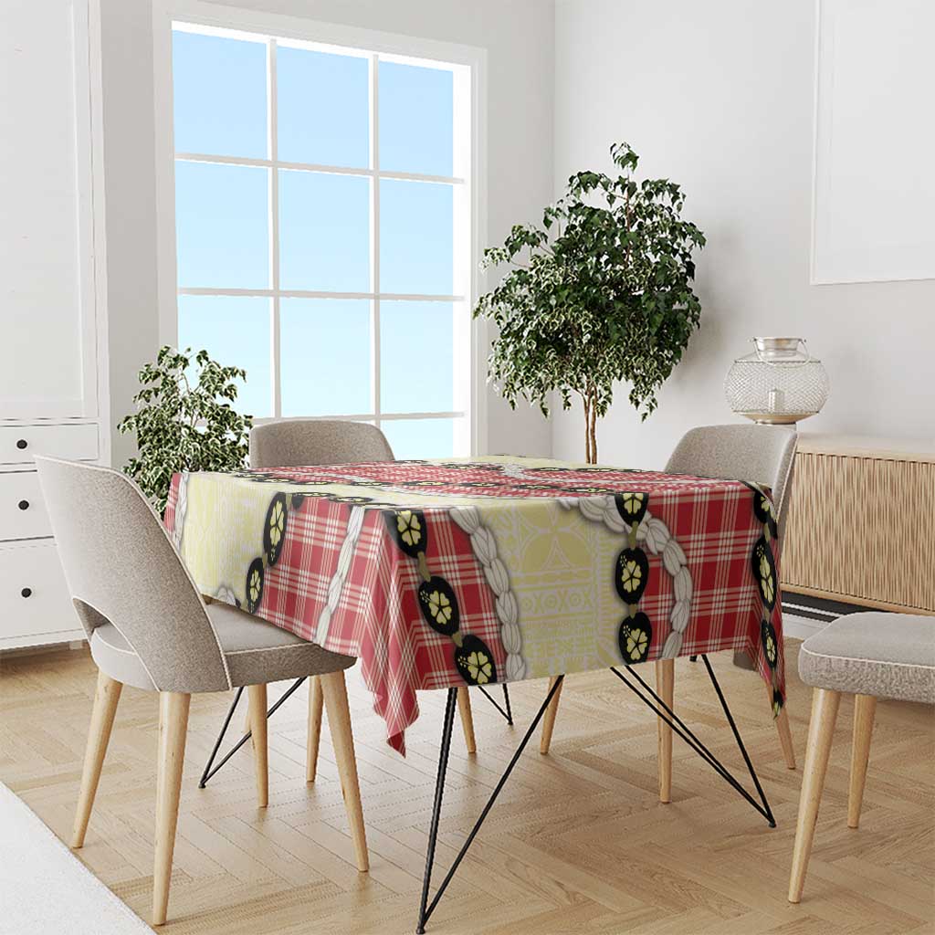 Red Palaka Hawaii Tablecloth Kukui Nut Pikake Lei Hawaiian Tapa Pattern - Polynesian Pride