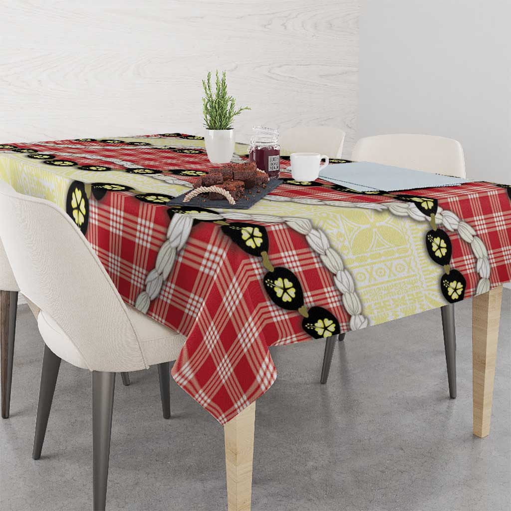 Red Palaka Hawaii Tablecloth Kukui Nut Pikake Lei Hawaiian Tapa Pattern - Polynesian Pride