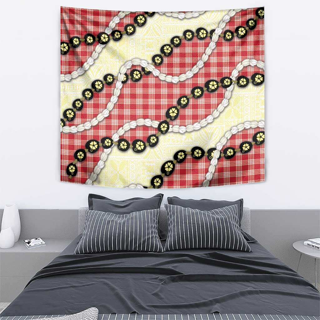 Red Palaka Hawaii Tapestry Kukui Nut Pikake Lei Hawaiian Tapa Pattern - Polynesian Pride