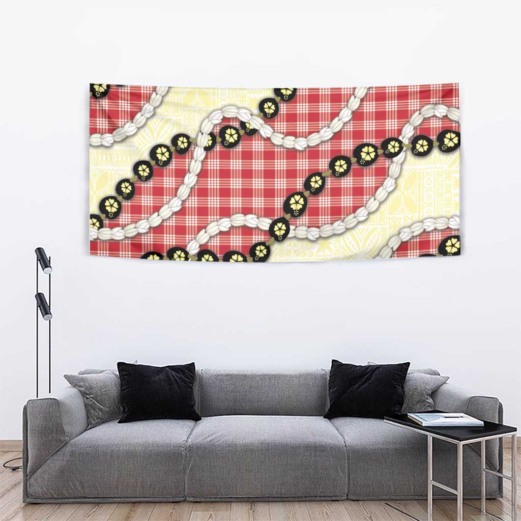 Red Palaka Hawaii Tapestry Kukui Nut Pikake Lei Hawaiian Tapa Pattern - Polynesian Pride