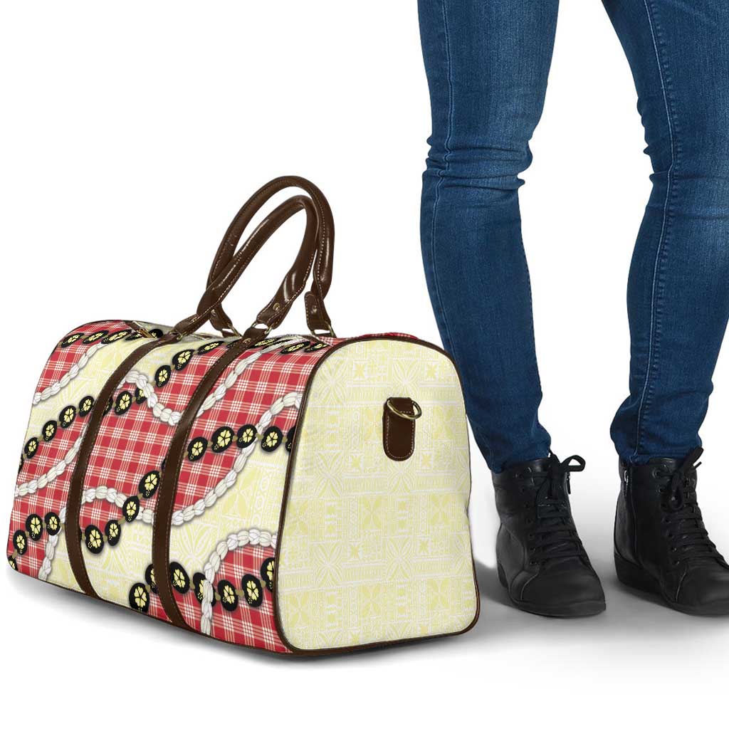 Red Palaka Hawaii Travel Bag Kukui Nut Pikake Lei Hawaiian Tapa Pattern - Polynesian Pride