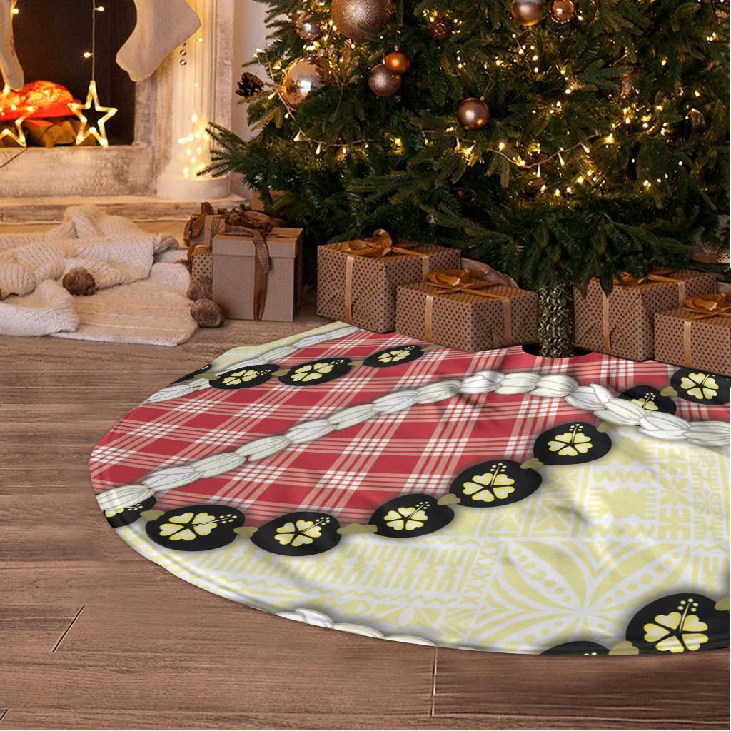 Red Palaka Hawaii Tree Skirt Kukui Nut Pikake Lei Hawaiian Tapa Pattern - Polynesian Pride
