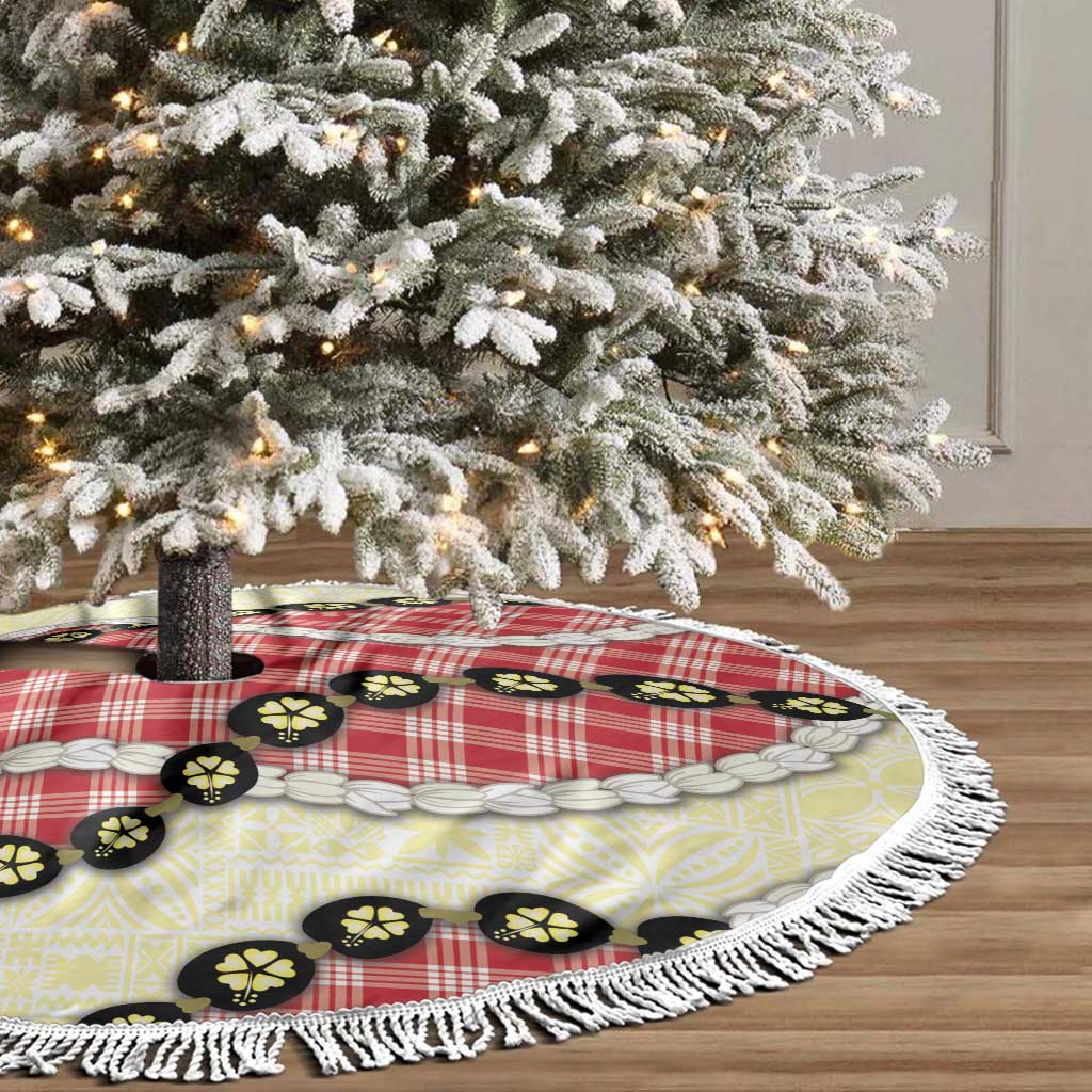 Red Palaka Hawaii Tree Skirt Kukui Nut Pikake Lei Hawaiian Tapa Pattern - Polynesian Pride