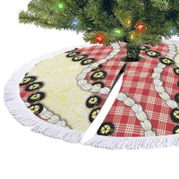 Red Palaka Hawaii Tree Skirt Kukui Nut Pikake Lei Hawaiian Tapa Pattern - Polynesian Pride