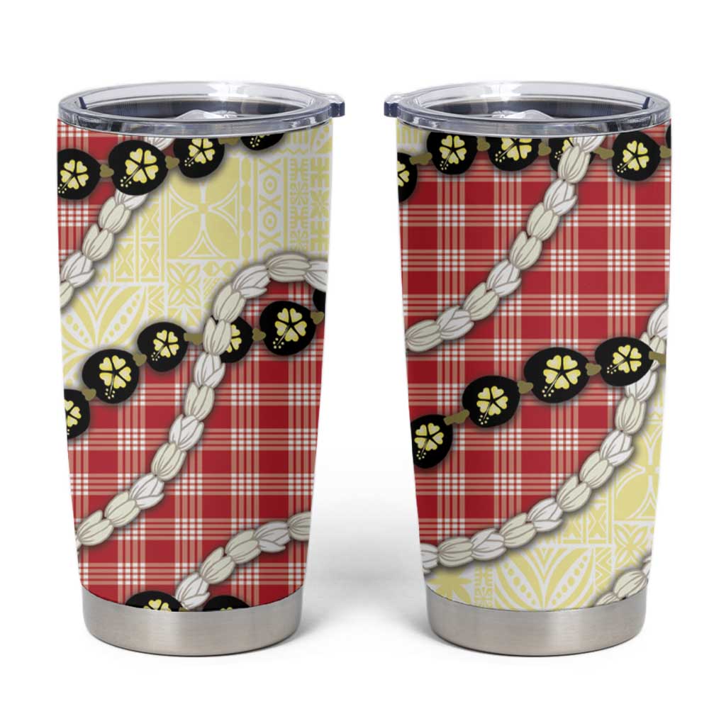 Red Palaka Hawaii Tumbler Cup Kukui Nut Pikake Lei Hawaiian Tapa Pattern - Polynesian Pride