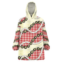 Red Palaka Hawaii Wearable Blanket Hoodie Kukui Nut Pikake Lei Hawaiian Tapa Pattern - Polynesian Pride