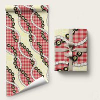 Red Palaka Hawaii Wrapping Paper Kukui Nut Pikake Lei Hawaiian Tapa Pattern - Polynesian Pride