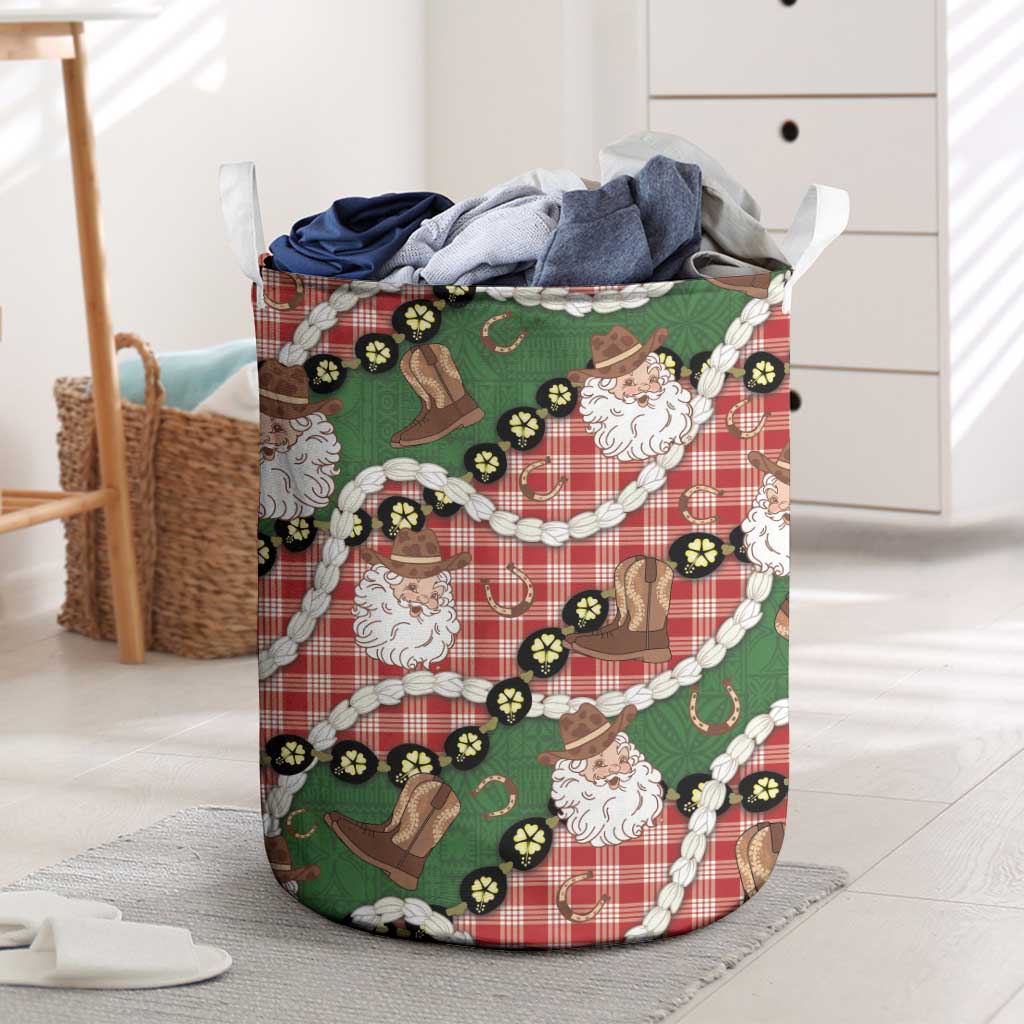 Cowboy Hawaii Mele Kalikimaka Laundry Basket Paniolo Kukui Nut Pikake Lei Red Version - Polynesian Pride