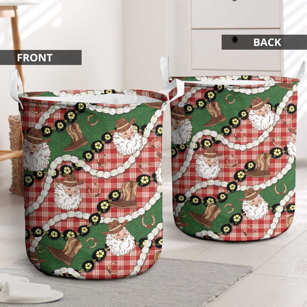 Cowboy Hawaii Mele Kalikimaka Laundry Basket Paniolo Kukui Nut Pikake Lei Red Version - Polynesian Pride
