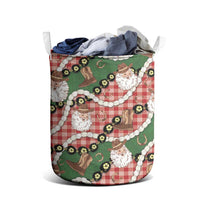 Cowboy Hawaii Mele Kalikimaka Laundry Basket Paniolo Kukui Nut Pikake Lei Red Version - Polynesian Pride
