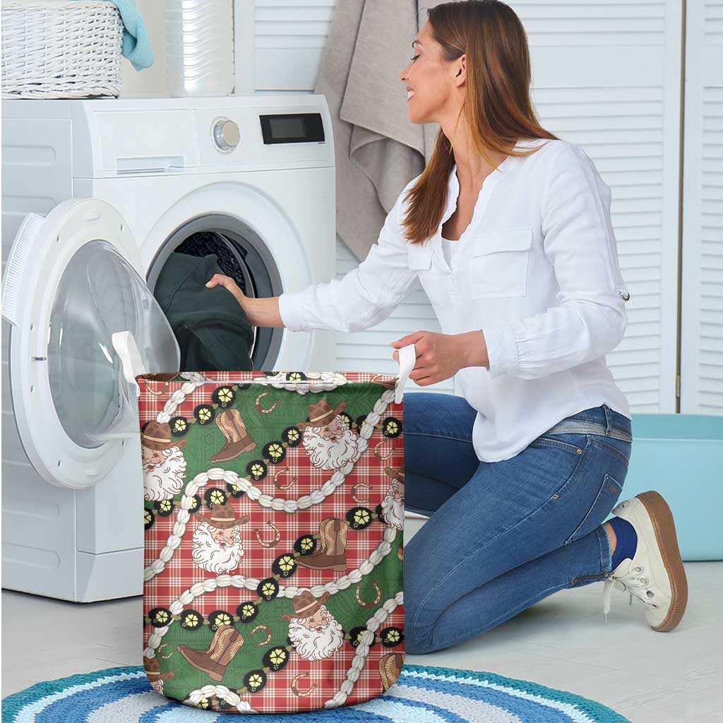 Cowboy Hawaii Mele Kalikimaka Laundry Basket Paniolo Kukui Nut Pikake Lei Red Version - Polynesian Pride