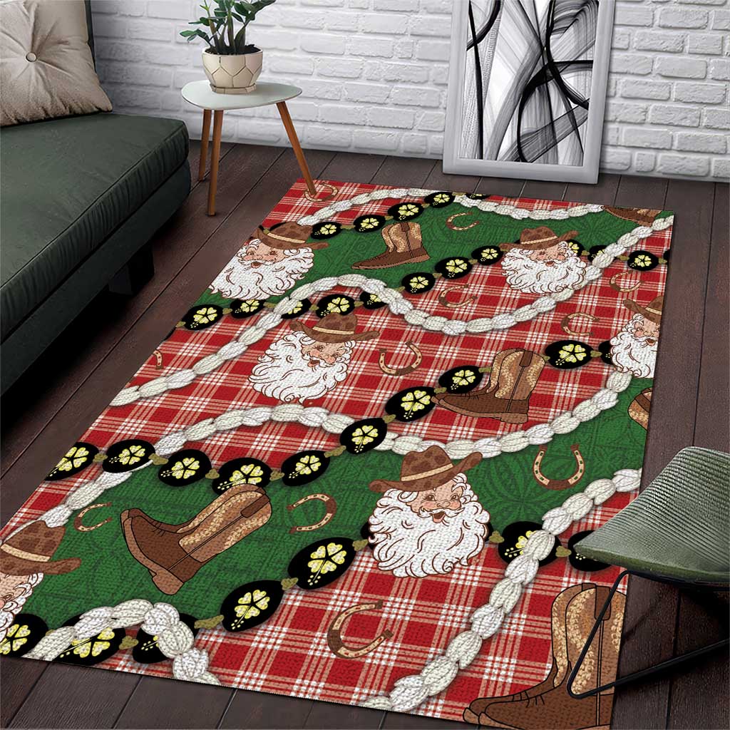Cowboy Hawaii Mele Kalikimaka Area Rug Paniolo Kukui Nut Pikake Lei Red Version - Polynesian Pride