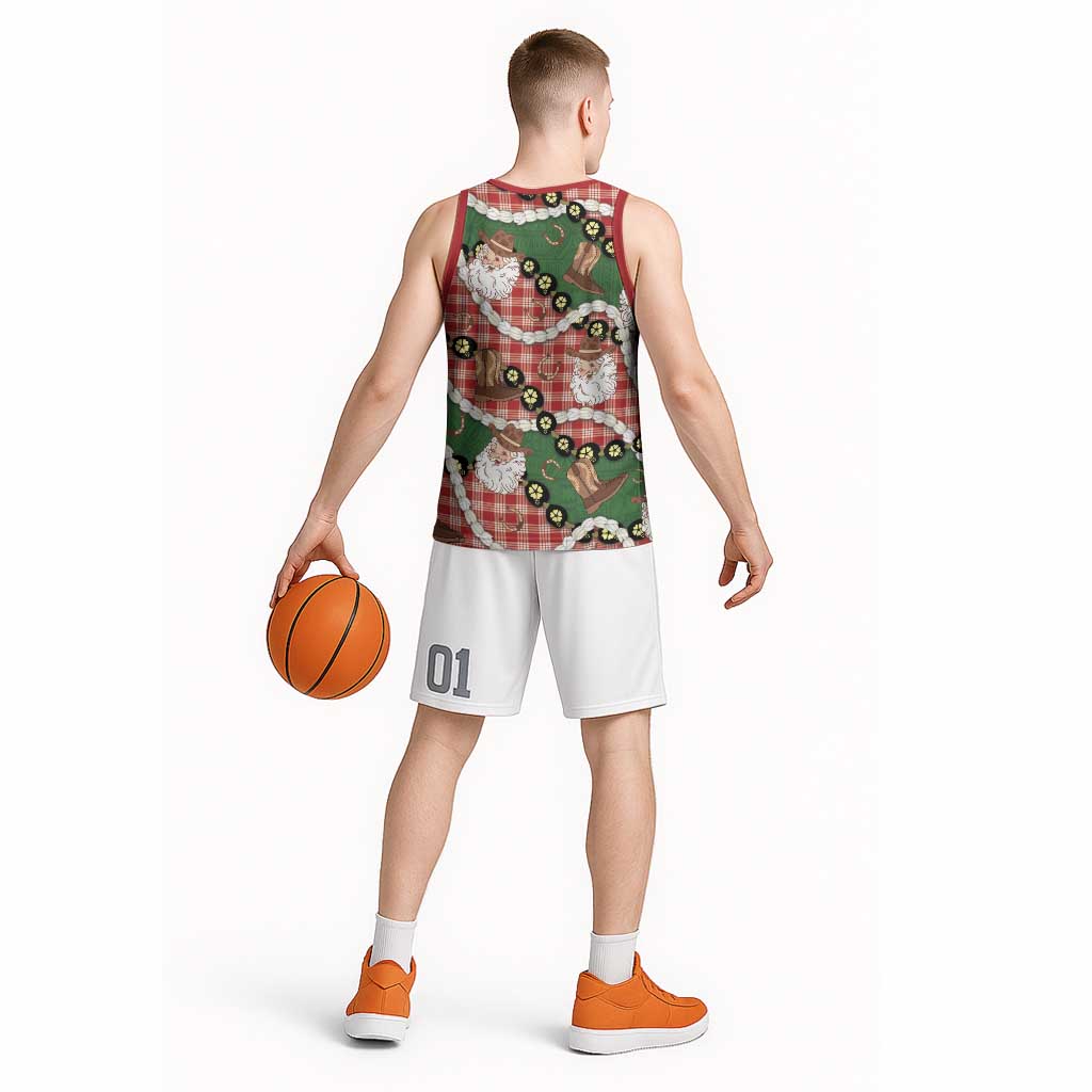 Cowboy Hawaii Mele Kalikimaka Basketball Jersey Paniolo Kukui Nut Pikake Lei Red Version - Polynesian Pride