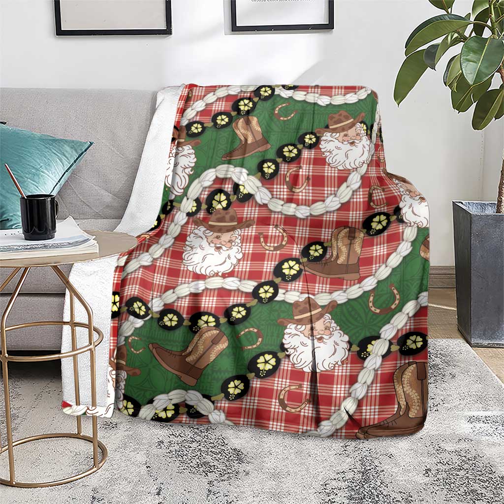 Cowboy Hawaii Mele Kalikimaka Blanket Paniolo Kukui Nut Pikake Lei Red Version - Polynesian Pride