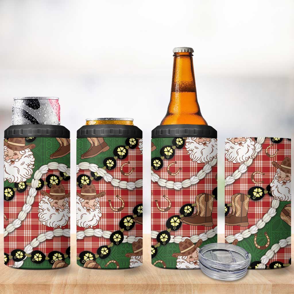 Cowboy Hawaii Mele Kalikimaka 4 in 1 Can Cooler Tumbler Paniolo Kukui Nut Pikake Lei Red Version - Polynesian Pride