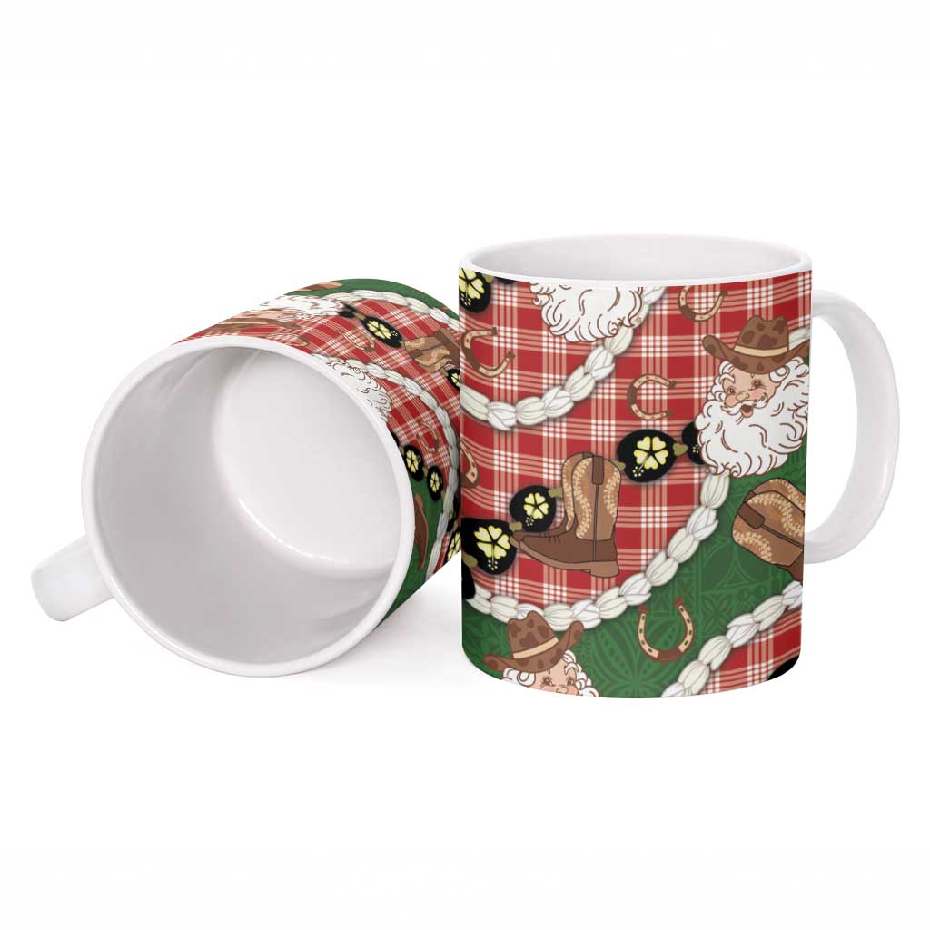 Cowboy Hawaii Mele Kalikimaka Ceramic Mug Paniolo Kukui Nut Pikake Lei Red Version - Polynesian Pride