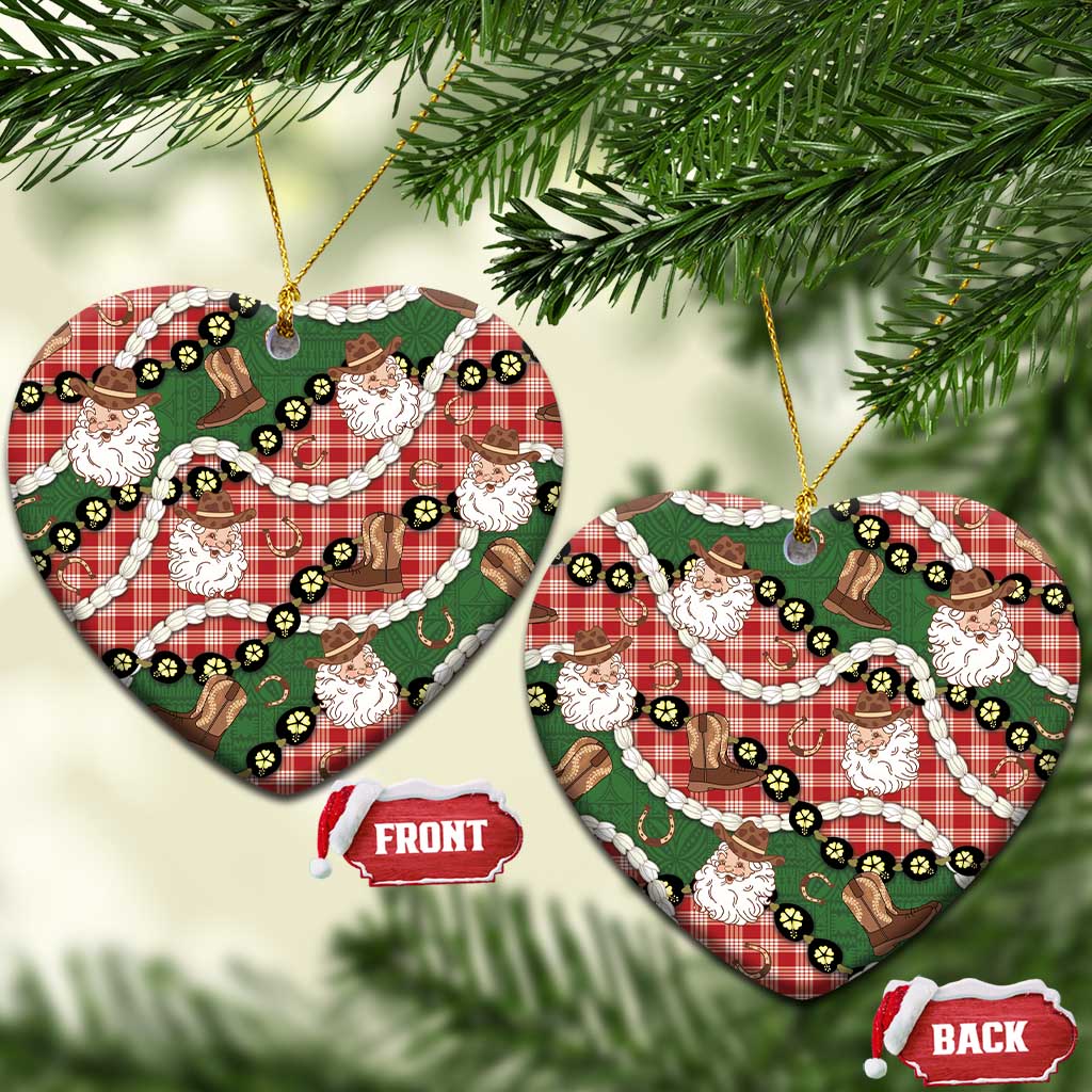 Cowboy Hawaii Mele Kalikimaka Ceramic Ornament Paniolo Kukui Nut Pikake Lei Red Version - Polynesian Pride