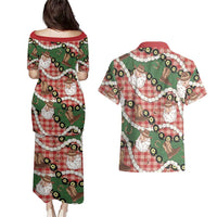 Cowboy Hawaii Mele Kalikimaka Couples Matching Puletasi and Hawaiian Shirt Paniolo Kukui Nut Pikake Lei Red Version LT14 - Polynesian Pride