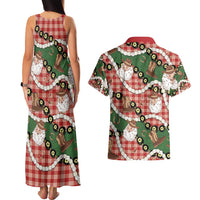 Cowboy Hawaii Mele Kalikimaka Couples Matching Tank Maxi Dress and Hawaiian Shirt Paniolo Kukui Nut Pikake Lei Red Version - Polynesian Pride