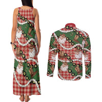 Cowboy Hawaii Mele Kalikimaka Couples Matching Tank Maxi Dress and Long Sleeve Button Shirt Paniolo Kukui Nut Pikake Lei Red Version - Polynesian Pride