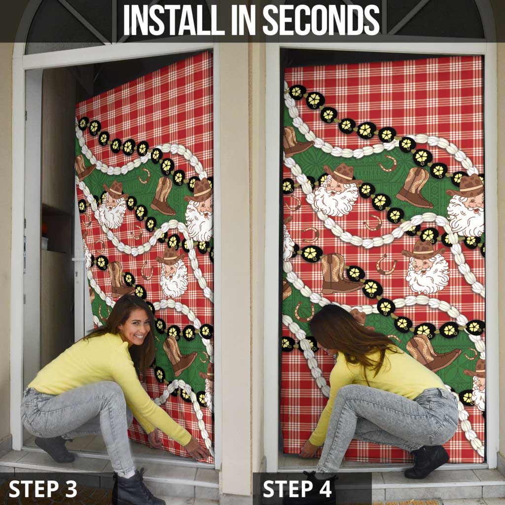 Cowboy Hawaii Mele Kalikimaka Door Cover Paniolo Kukui Nut Pikake Lei Red Version - Polynesian Pride