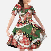 Cowboy Hawaii Mele Kalikimaka Family Matching Long Sleeve Bodycon Dress and Hawaiian Shirt Paniolo Kukui Nut Pikake Lei Red Version - Polynesian Pride