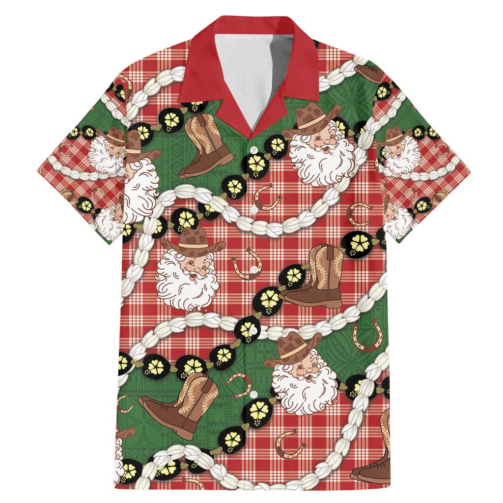 Cowboy Hawaii Mele Kalikimaka Family Matching Mermaid Dress and Hawaiian Shirt Paniolo Kukui Nut Pikake Lei Red Version - Polynesian Pride