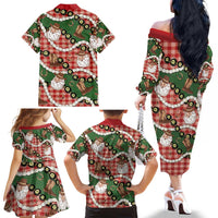 Cowboy Hawaii Mele Kalikimaka Family Matching Off The Shoulder Long Sleeve Dress and Hawaiian Shirt Paniolo Kukui Nut Pikake Lei Red Version - Polynesian Pride