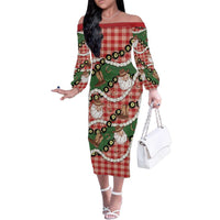Cowboy Hawaii Mele Kalikimaka Family Matching Off The Shoulder Long Sleeve Dress and Hawaiian Shirt Paniolo Kukui Nut Pikake Lei Red Version - Polynesian Pride