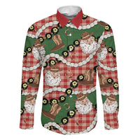 Cowboy Hawaii Mele Kalikimaka Family Matching Off Shoulder Maxi Dress and Hawaiian Shirt Paniolo Kukui Nut Pikake Lei Red Version LT14 Dad's Shirt - Long Sleeve Red - Polynesian Pride