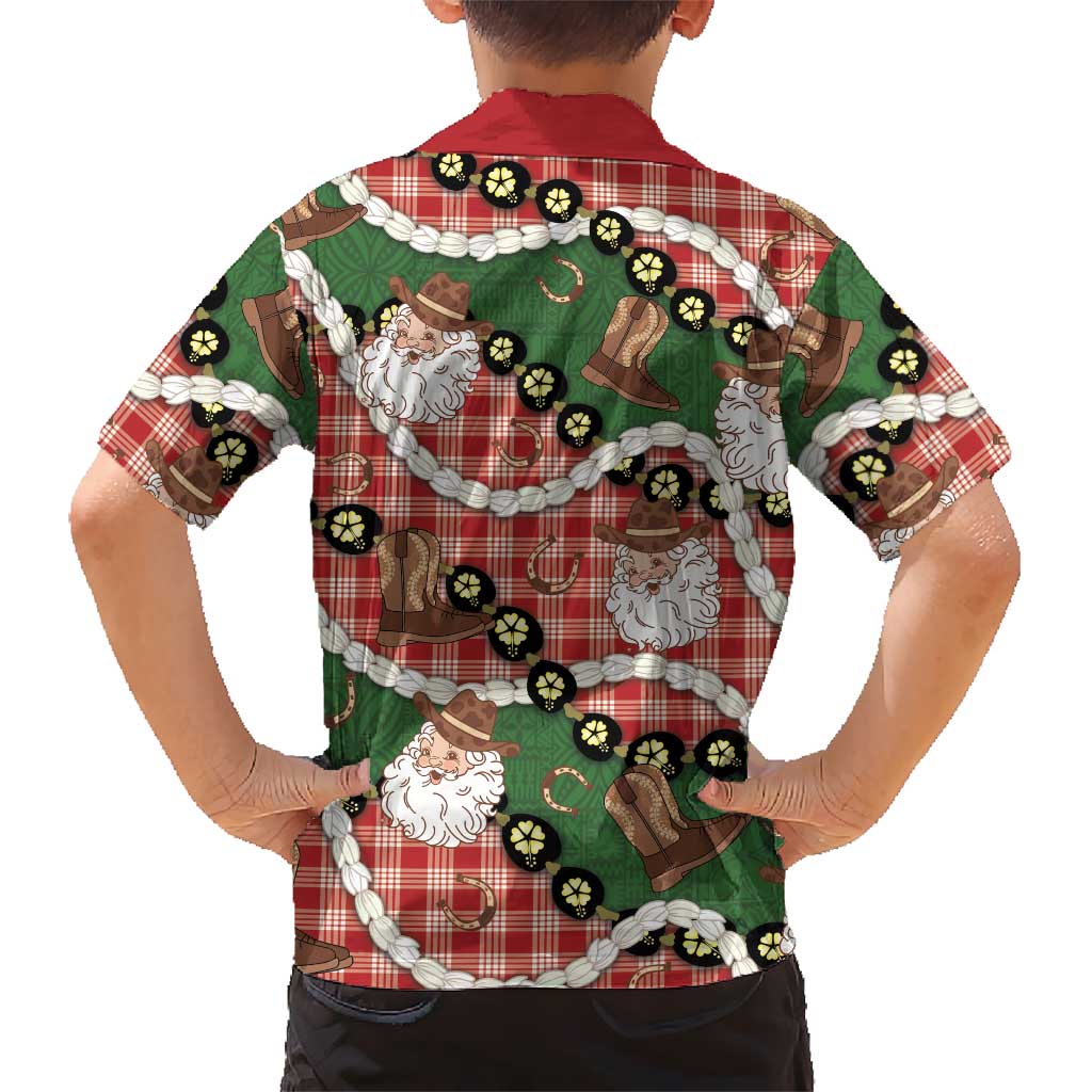 Cowboy Hawaii Mele Kalikimaka Family Matching Puletasi and Hawaiian Shirt Paniolo Kukui Nut Pikake Lei Red Version - Polynesian Pride