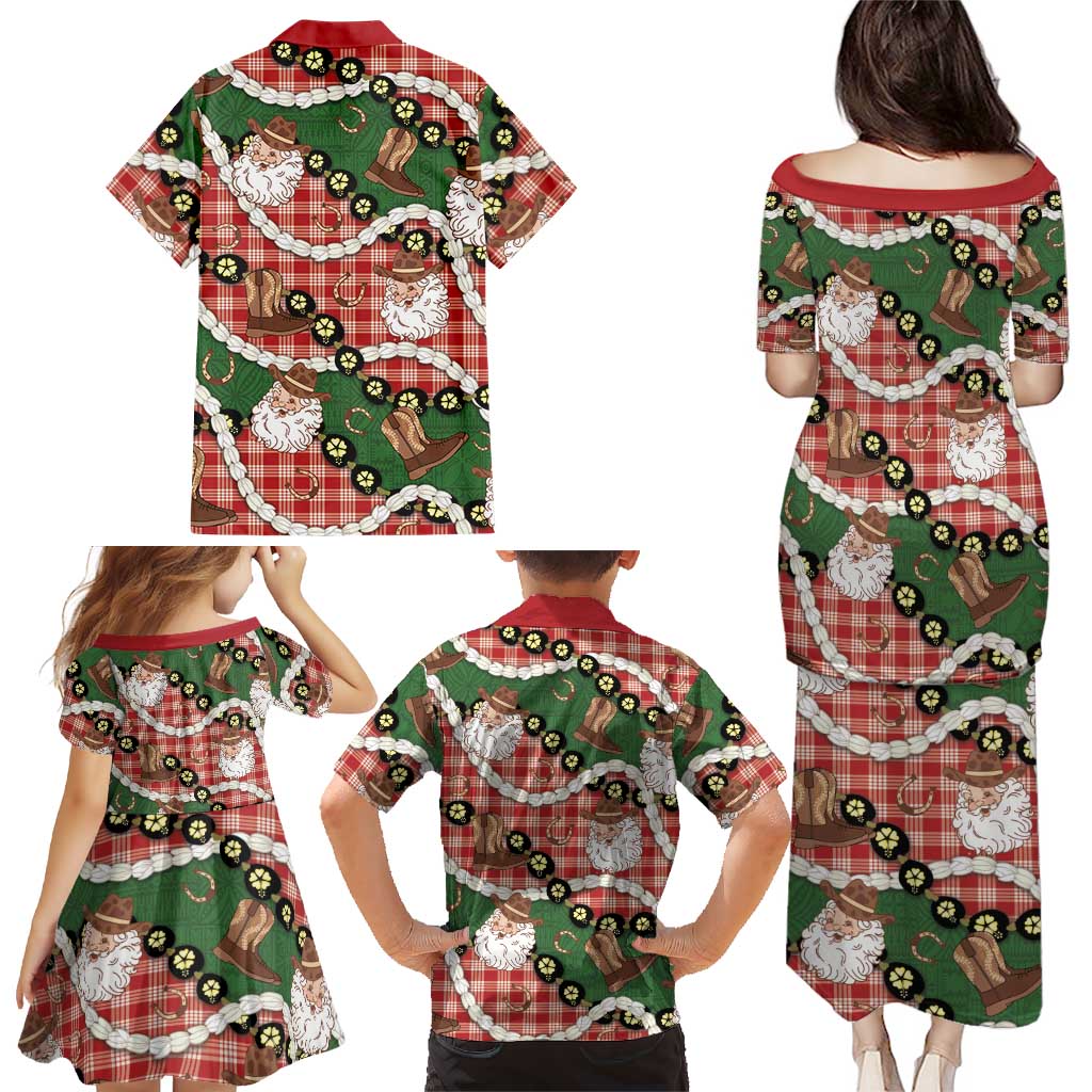 Cowboy Hawaii Mele Kalikimaka Family Matching Puletasi and Hawaiian Shirt Paniolo Kukui Nut Pikake Lei Red Version - Polynesian Pride