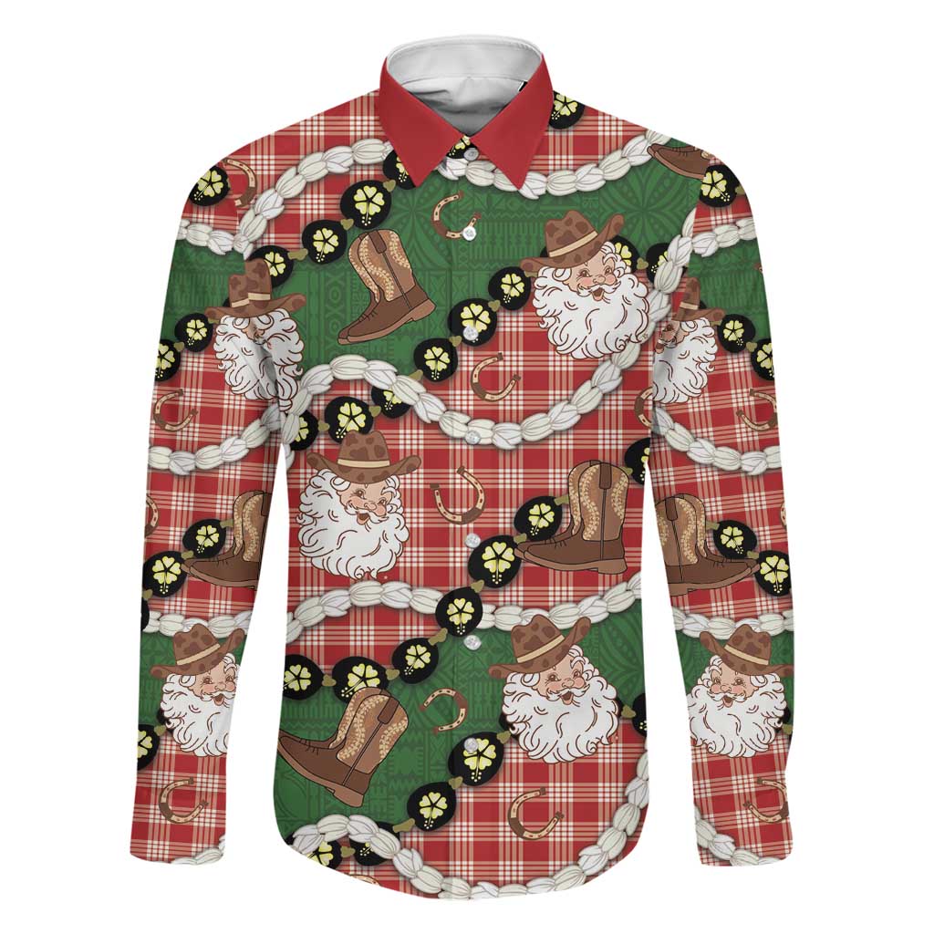 Cowboy Hawaii Mele Kalikimaka Family Matching Puletasi and Hawaiian Shirt Paniolo Kukui Nut Pikake Lei Red Version - Polynesian Pride