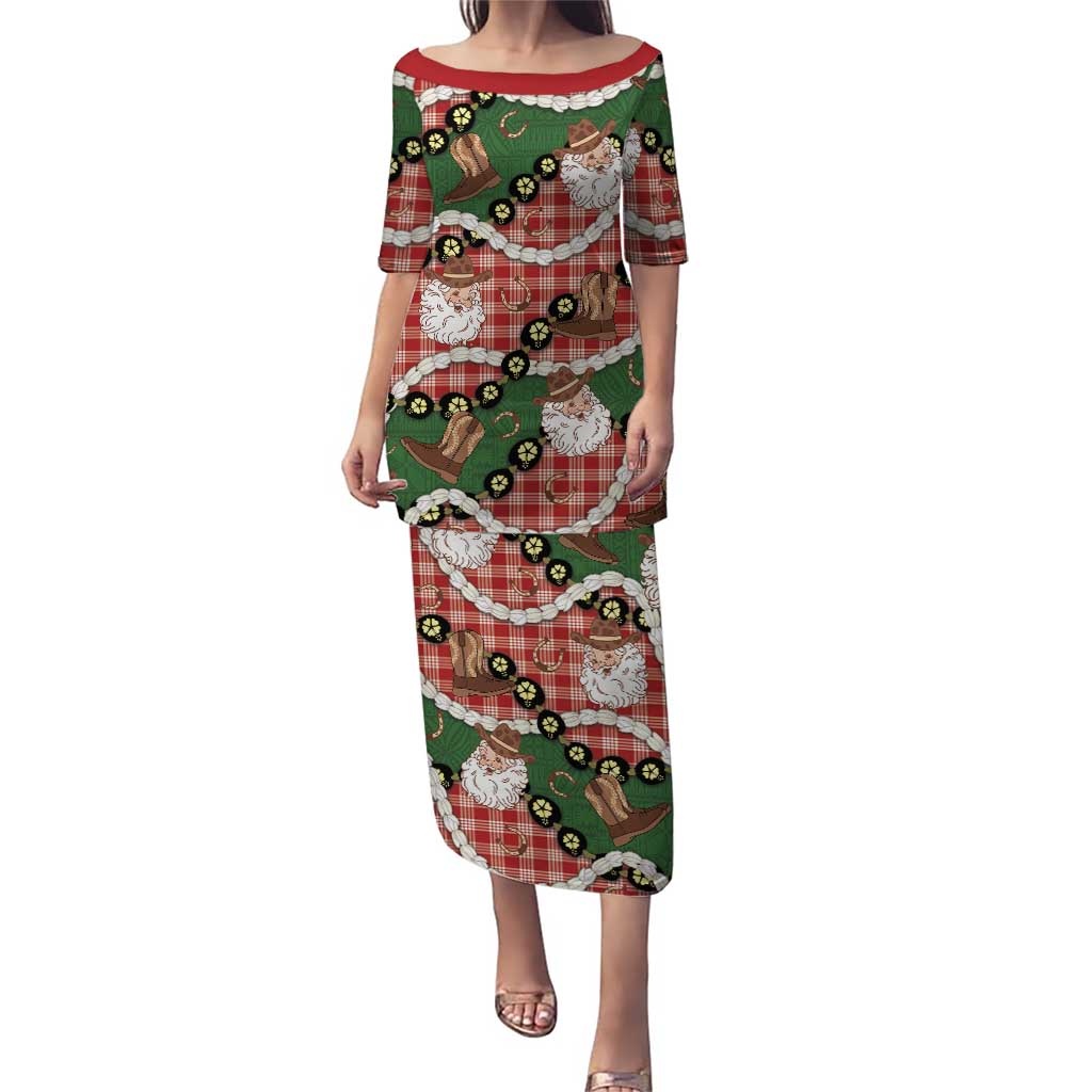 Cowboy Hawaii Mele Kalikimaka Family Matching Puletasi and Hawaiian Shirt Paniolo Kukui Nut Pikake Lei Red Version - Polynesian Pride