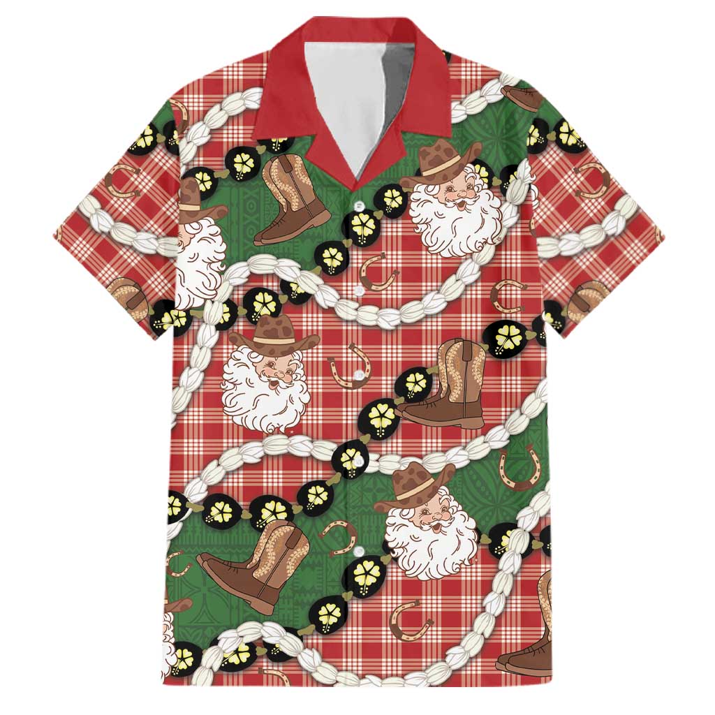 Cowboy Hawaii Mele Kalikimaka Family Matching Summer Maxi Dress and Hawaiian Shirt Paniolo Kukui Nut Pikake Lei Red Version LT14 Dad's Shirt - Short Sleeve Red - Polynesian Pride