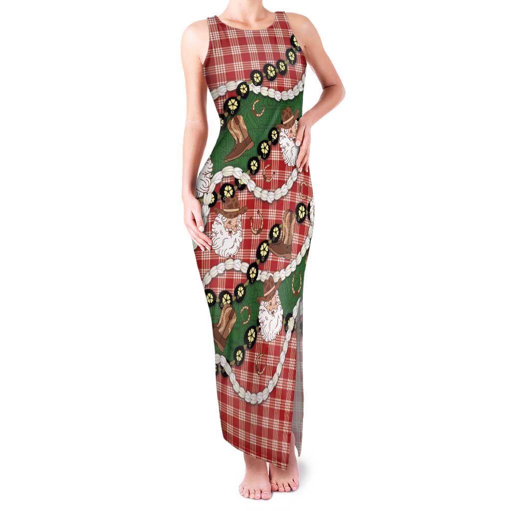 Cowboy Hawaii Mele Kalikimaka Family Matching Tank Maxi Dress and Hawaiian Shirt Paniolo Kukui Nut Pikake Lei Red Version - Polynesian Pride