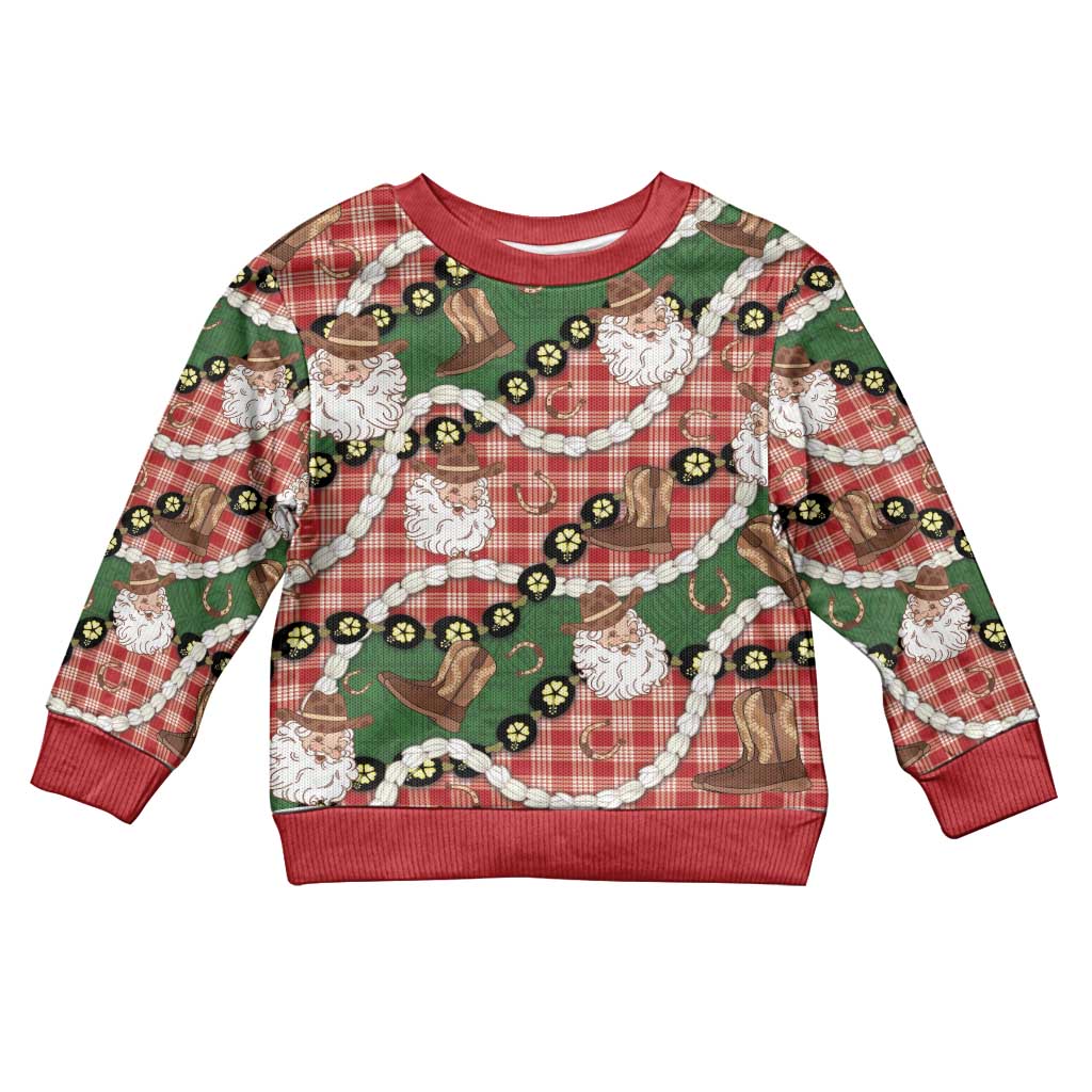 Cowboy Hawaii Mele Kalikimaka Kid Ugly Christmas Sweater Paniolo Kukui Nut Pikake Lei Red Version - Polynesian Pride