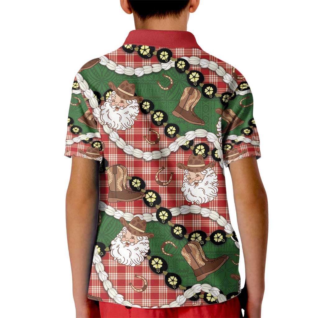Cowboy Hawaii Mele Kalikimaka Kid Polo Shirt Paniolo Kukui Nut Pikake Lei Red Version - Polynesian Pride
