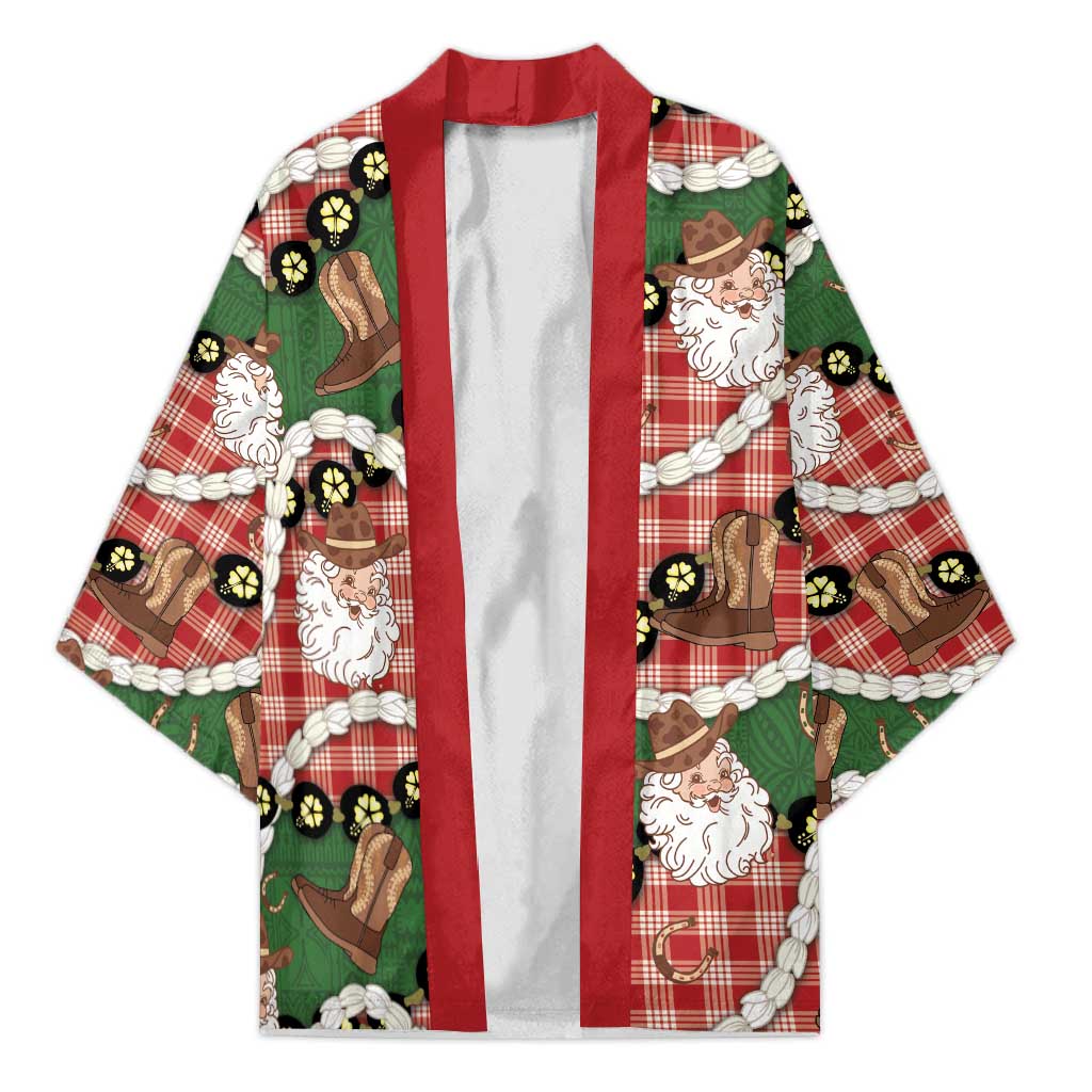 Cowboy Hawaii Mele Kalikimaka Kimono Paniolo Kukui Nut Pikake Lei Red Version - Polynesian Pride