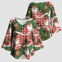 Cowboy Hawaii Mele Kalikimaka Kimono Sleeve Blouse Paniolo Kukui Nut Pikake Lei Red Version - Polynesian Pride