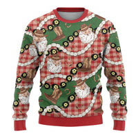 Cowboy Hawaii Mele Kalikimaka Ugly Christmas Sweater Paniolo Kukui Nut Pikake Lei Red Version - Polynesian Pride