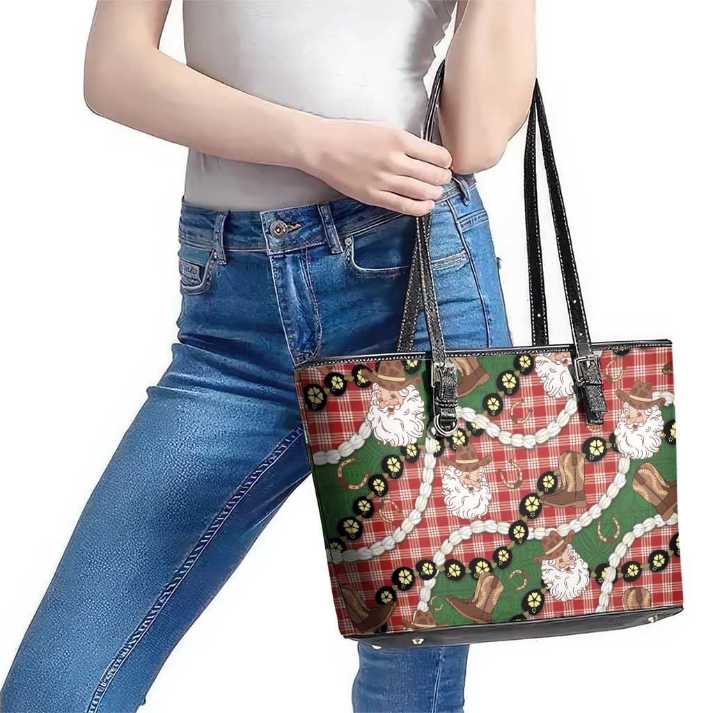 Cowboy Hawaii Mele Kalikimaka Leather Tote Bag Paniolo Kukui Nut Pikake Lei Red Version - Polynesian Pride