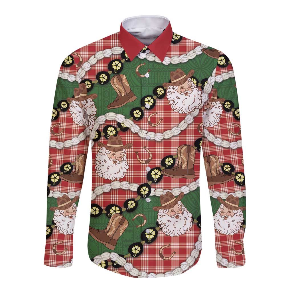 Cowboy Hawaii Mele Kalikimaka Long Sleeve Button Shirt Paniolo Kukui Nut Pikake Lei Red Version - Polynesian Pride