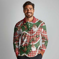 Cowboy Hawaii Mele Kalikimaka Long Sleeve Polo Shirt Paniolo Kukui Nut Pikake Lei Red Version - Polynesian Pride