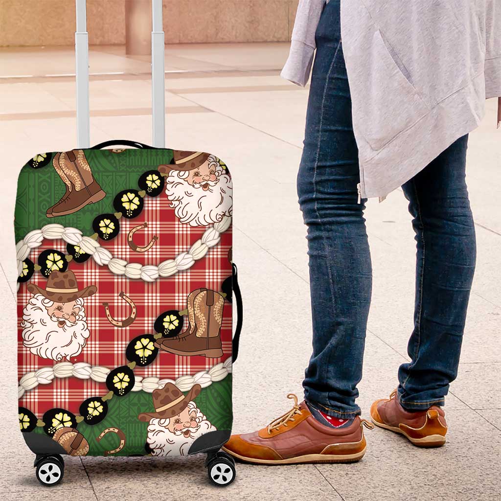 Cowboy Hawaii Mele Kalikimaka Luggage Cover Paniolo Kukui Nut Pikake Lei Red Version - Polynesian Pride