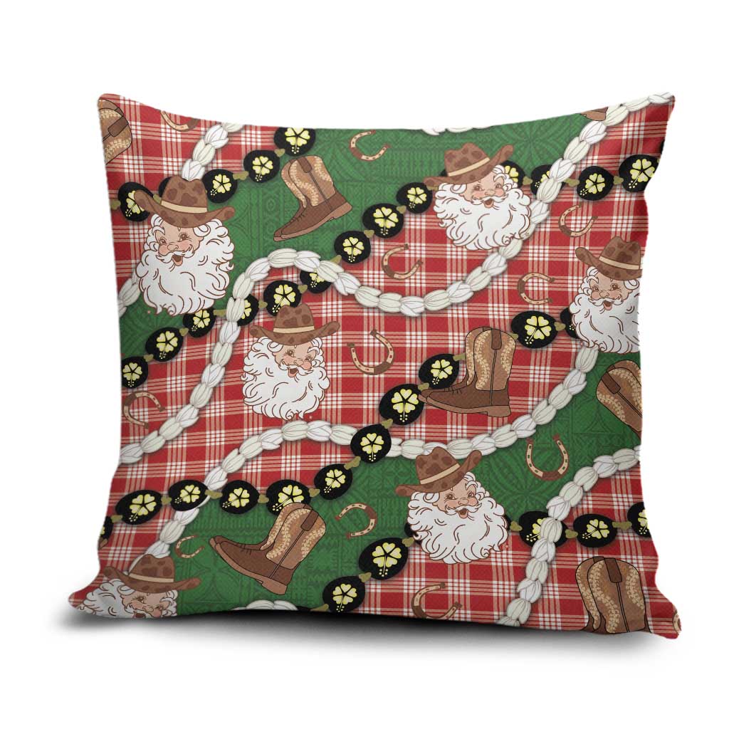 Cowboy Hawaii Mele Kalikimaka Pillow Cover Paniolo Kukui Nut Pikake Lei Red Version - Polynesian Pride
