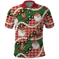Cowboy Hawaii Mele Kalikimaka Polo Shirt Paniolo Kukui Nut Pikake Lei Red Version - Polynesian Pride