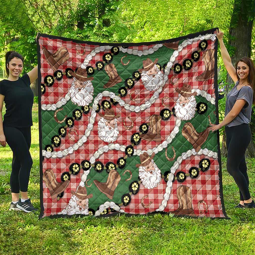 Cowboy Hawaii Mele Kalikimaka Quilt Paniolo Kukui Nut Pikake Lei Red Version - Polynesian Pride