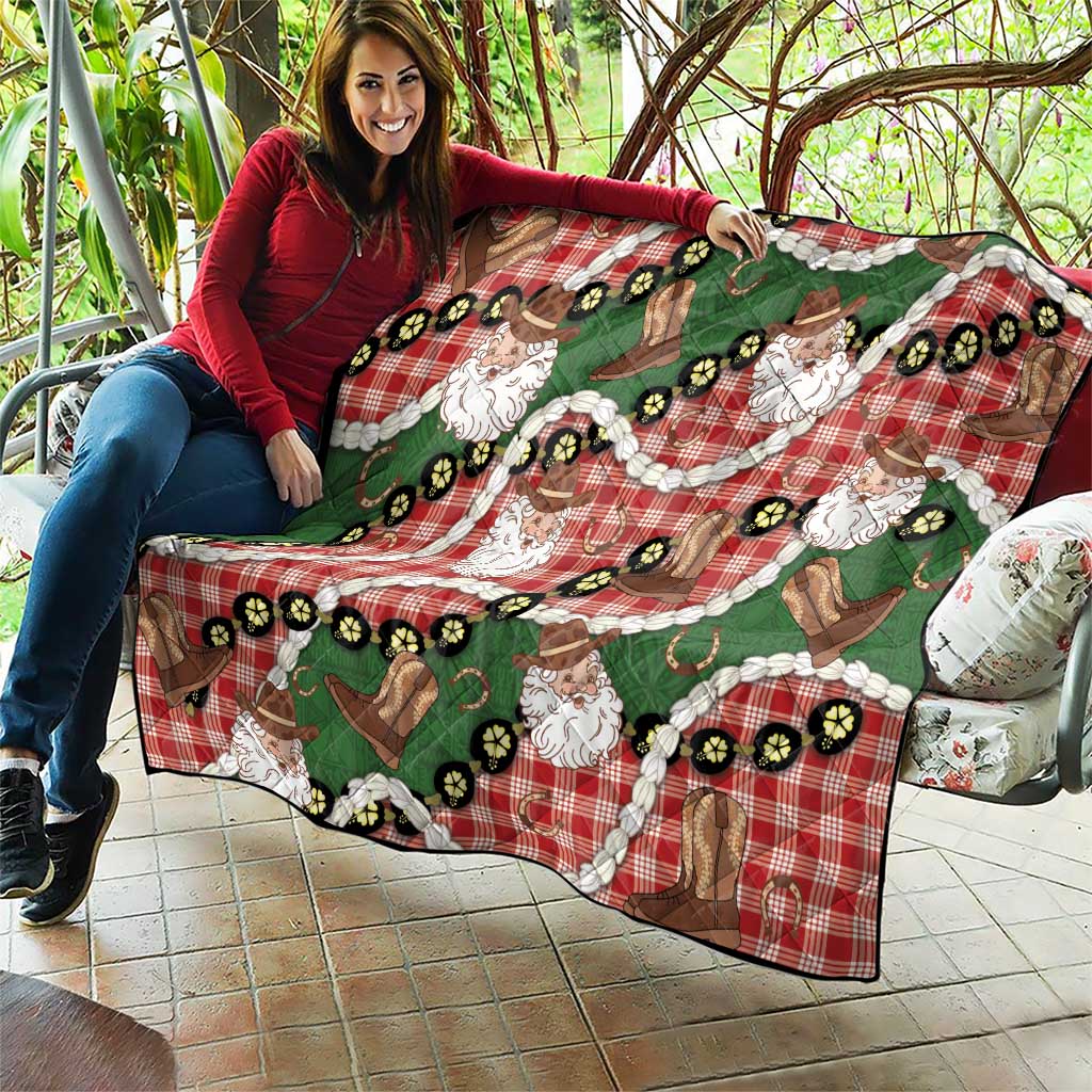 Cowboy Hawaii Mele Kalikimaka Quilt Paniolo Kukui Nut Pikake Lei Red Version - Polynesian Pride